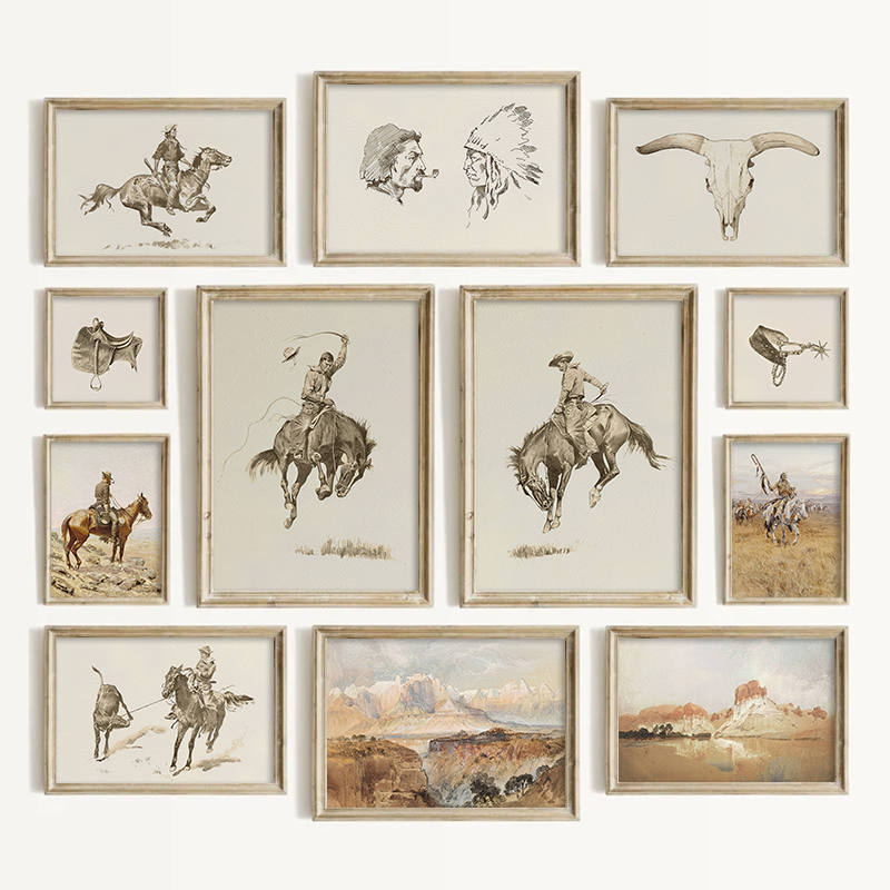 Vintage Things Collection - Décoration murale style cowboy sud-ouest, impressions