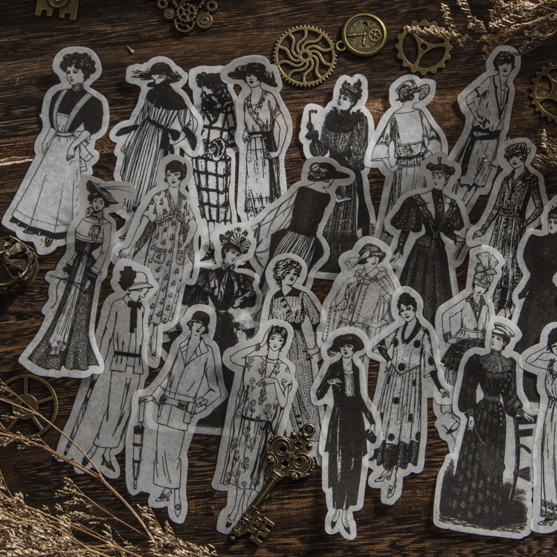 Vintage Things Collection - 1 paquet/100 pièces Autocollants vintage noir