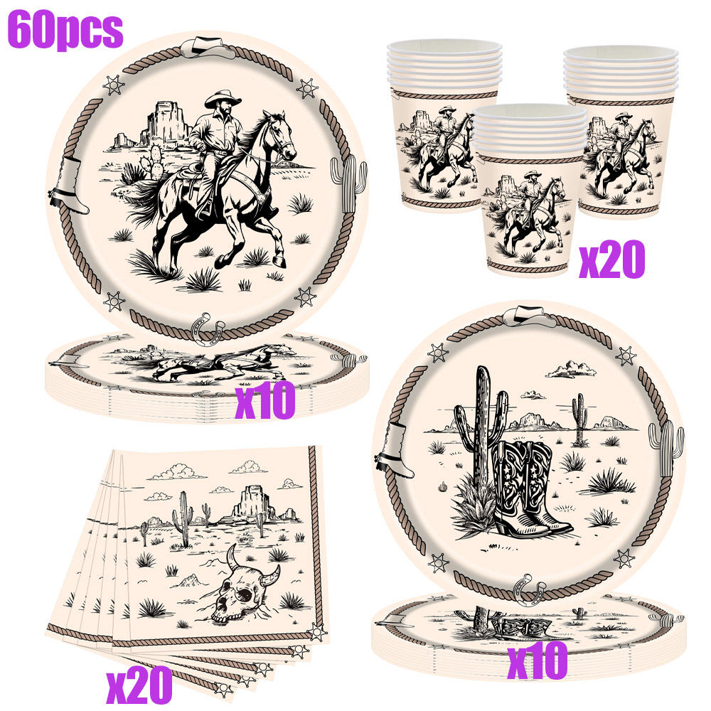Vaisselle Jetable Thème Cowboy - Vintage Things Collection avis et prix